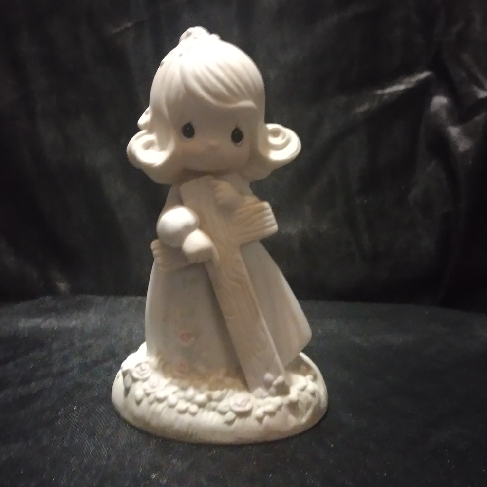 Precious Moments White Ceramic Figurine with Cross